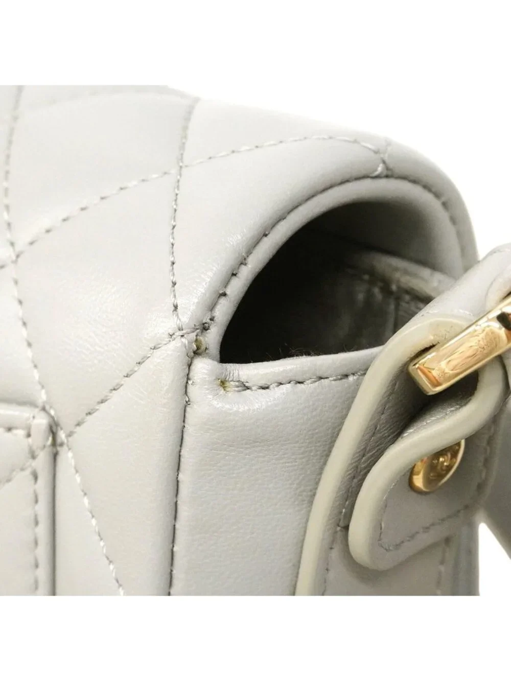 Chanel Shoulder Bag Quilted Lambskin Gray Champagne Gold